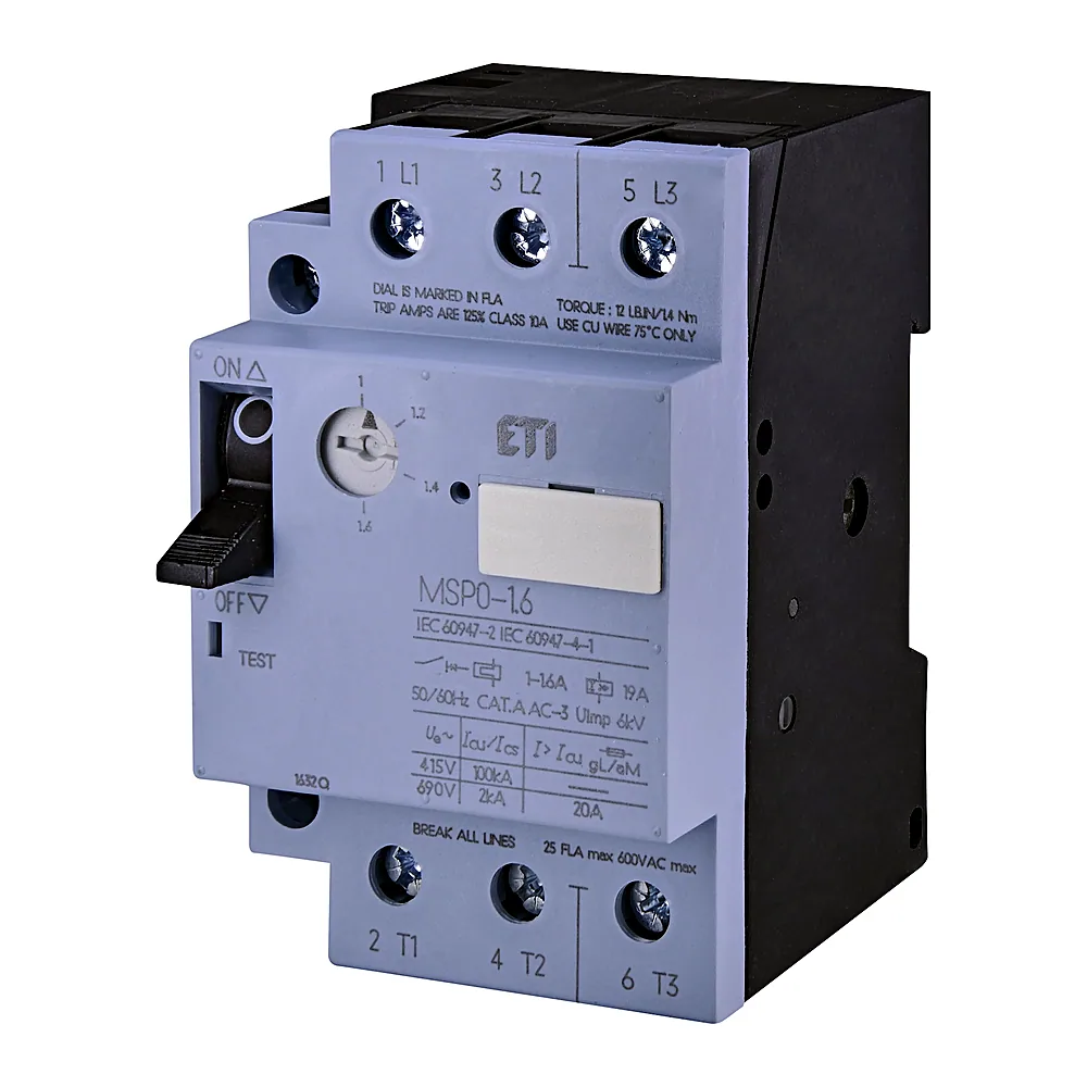 Авт. вимикач захисту двигуна MSP0-1,6 (0,37-0,55 kW, 1.0-1.6A), ETI