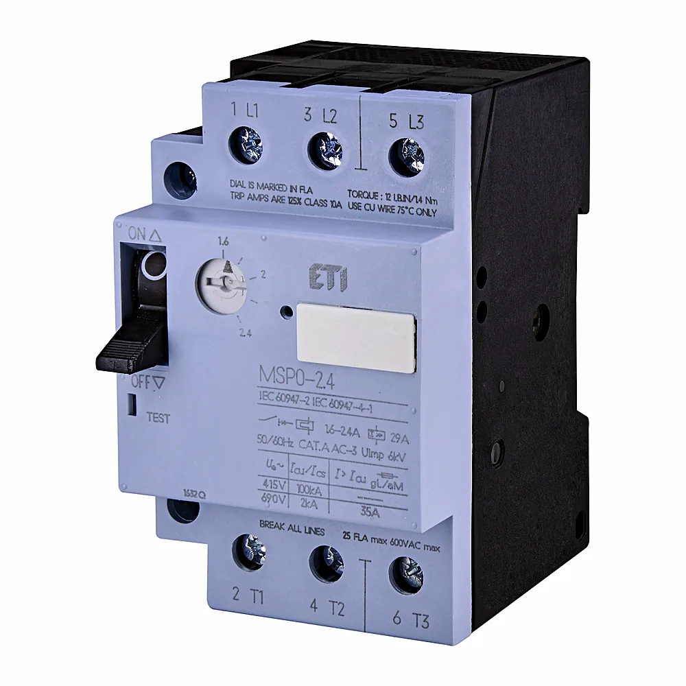 Авт. вимикач захисту двигуна MSP0-2,4 (0,75 kW, 1.6-2.4A), ETI