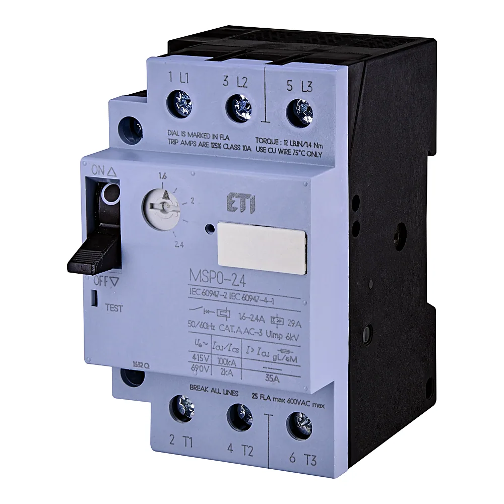 Авт. вимикач захисту двигуна MSP0-2,4 (0,75 kW, 1.6-2.4A), ETI