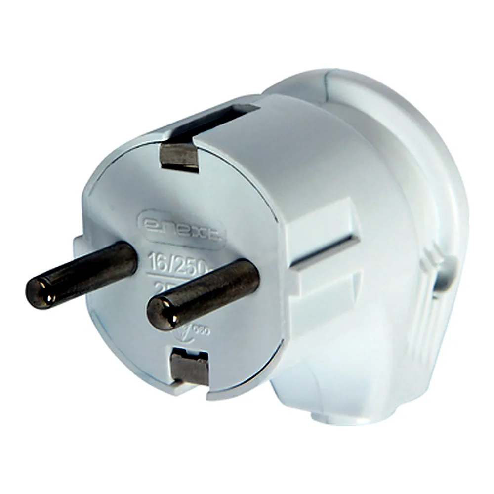 Вилка побутова IEK e.plug.angle.007.16 з з/к 16А кутова біла s9100004