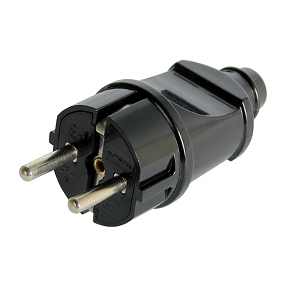 Вилка побутова IEK e.plug.straight.004.16 з з/к 16А пряма чорна s9100003