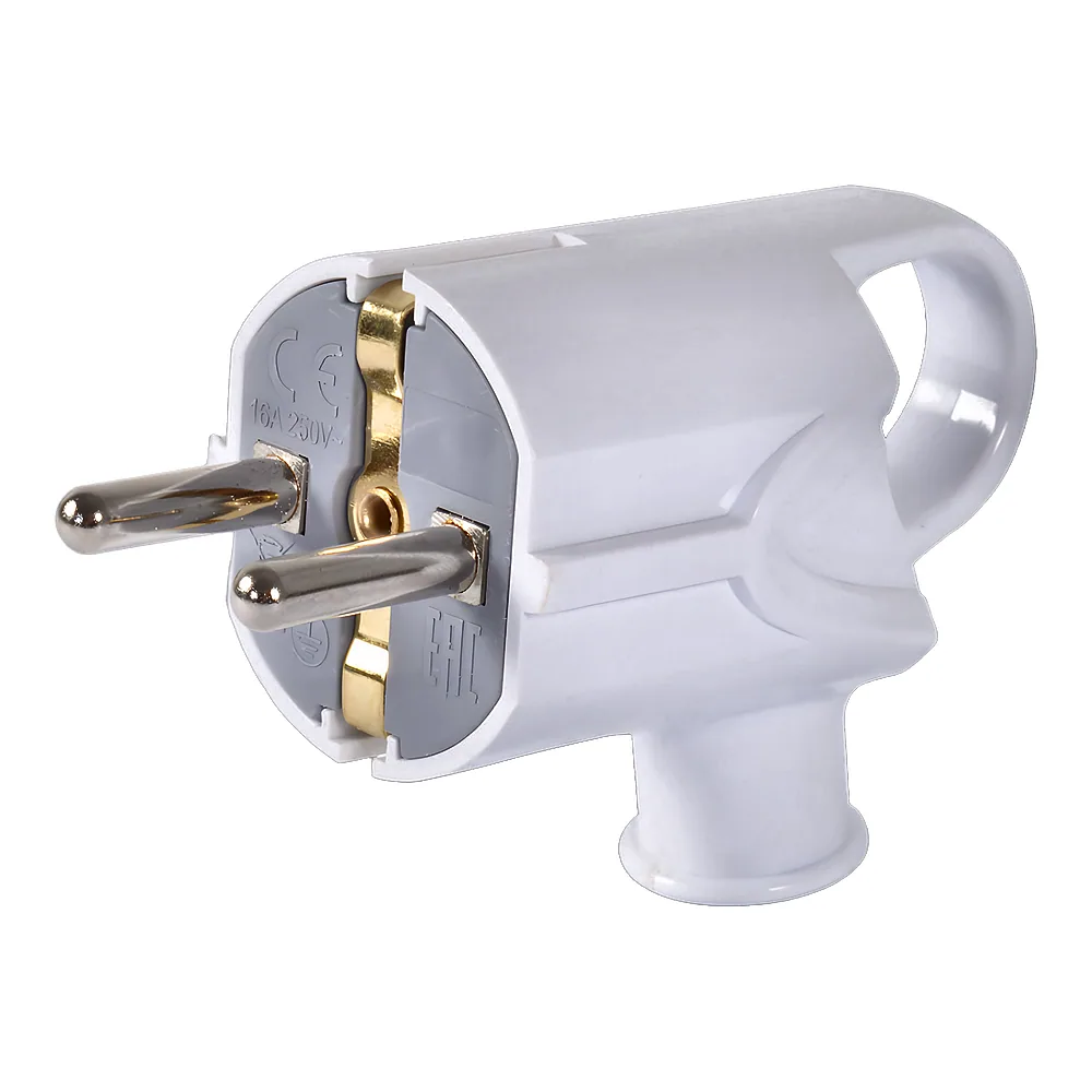 Вилка побутова e.plug.angle.005.16 з заземленням 16 А кутова біла з ручкою E.NEXT s9100046