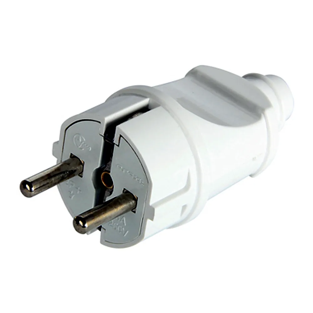 Вилка побутова IEK e.plug.straight.003.16 з з/к 16А пряма біла s9100002