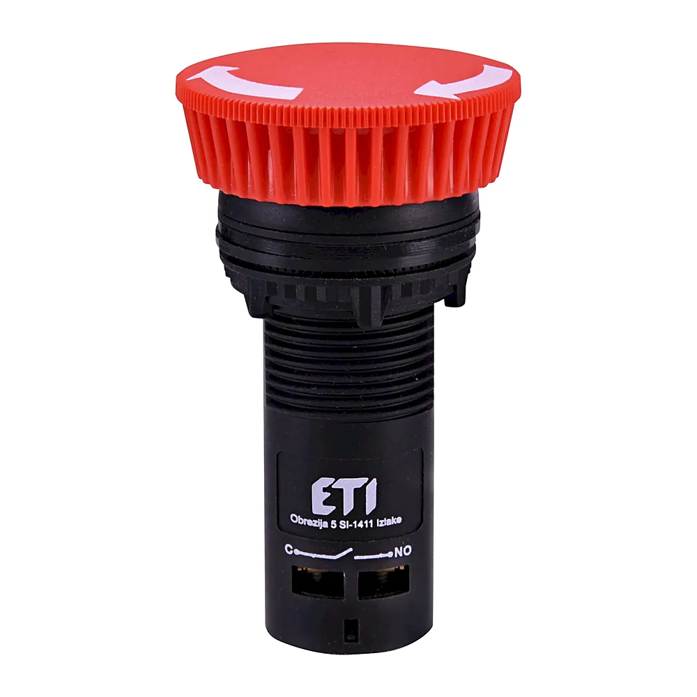 Кнопка моноблочна грибок ECM-T10-R (відключення поворотом, 1NO, червона), ETI
