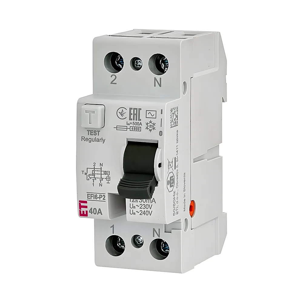 Пристрій захисного відключення EFI6-P2 2P 40 А 30 мА тип AC 6 кА ETI 2061252