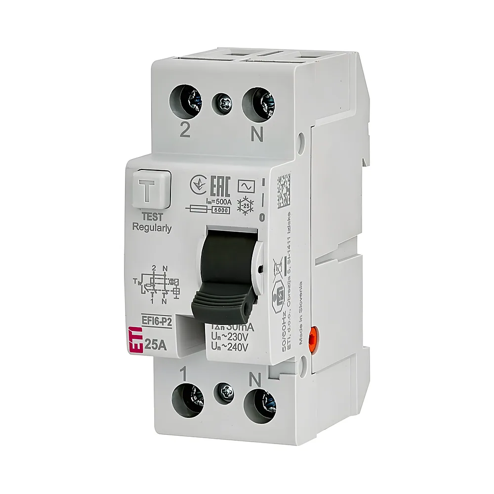 Пристрій захисного відключення EFI6-P2 2P 25 А 30 мА AC 6 кА ETI 2061251