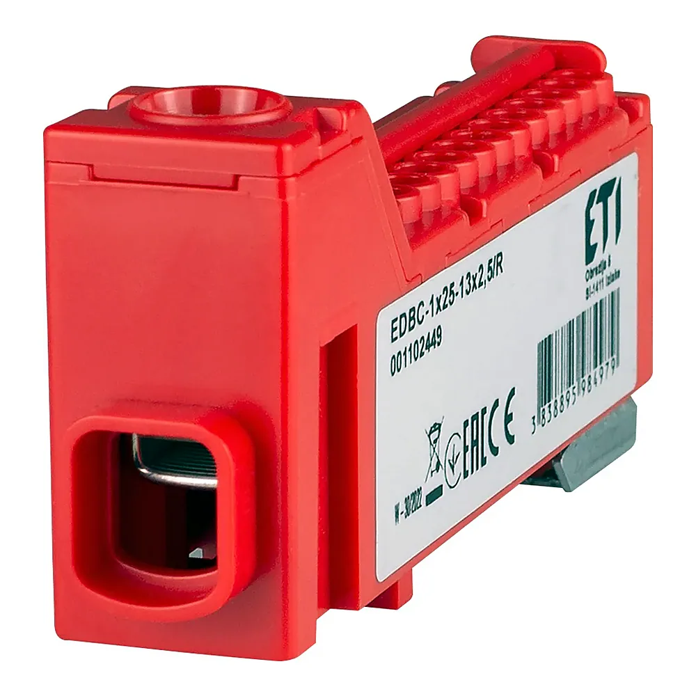 Блок розподільчий ETI EDBC-1x25-13x2,5/R 63A 1000V AC/1500V DC 1x25 13x2,5 червоний 1102449