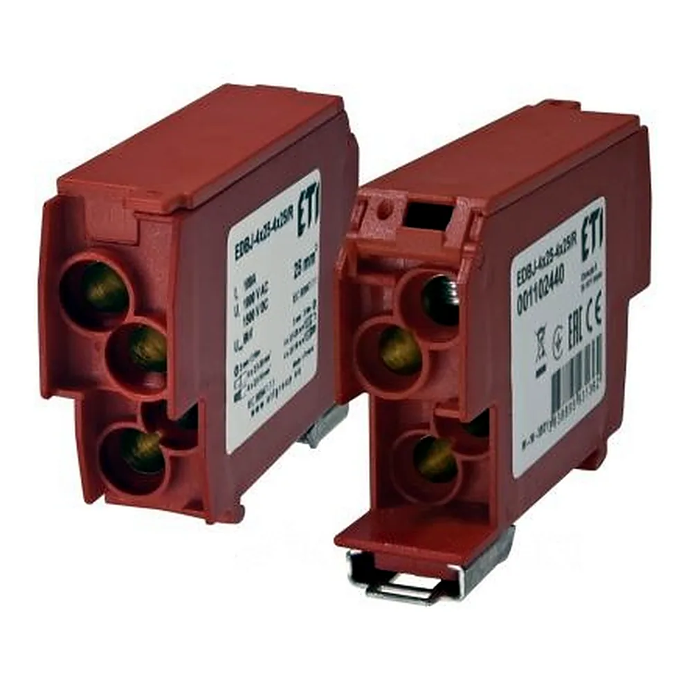 Блок розподільчий ETI EDBJ-4x25-4x25R 100A 1000V AC/1500V DC 4x25 4x25 червоний 1102440
