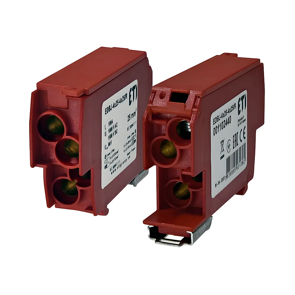 Блок розподільчий EDBJ-4х25-4х25R 100 А 1000 В AC/1500 В DC 4х25 червоний ETI 1102440