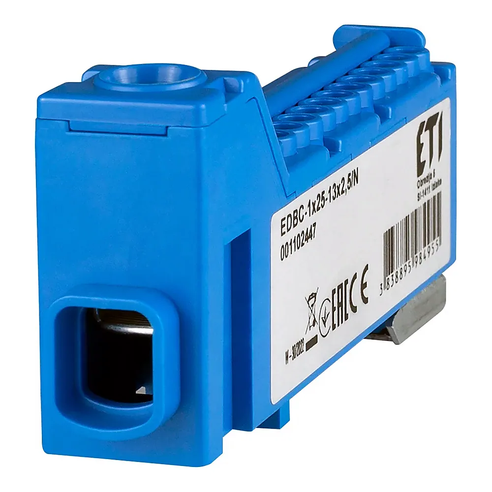 Блок розподільчий ETI EDBC-1x25-13x2,5/N 63A 1000V AC/1500V DC 1x25 13x2,5 синій 1102447