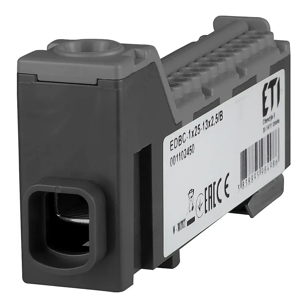 Блок розподільчий ETI EDBC-1x25-13x2,5/B 63A 1000V AC/1500V DC 1x25 13x2,5 чорний 1102450
