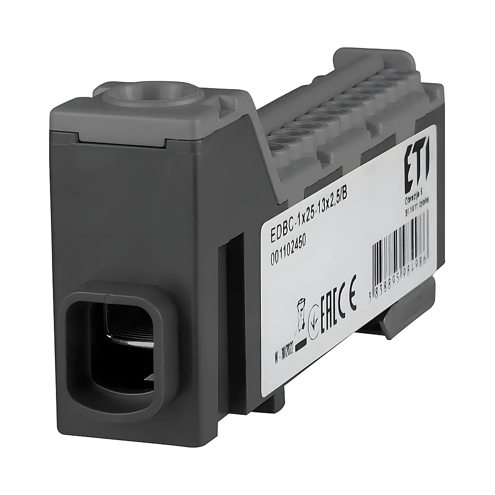 Блок розподільчий EDBC-1х25-13х2,5/B 63 А 1000 В AC/1500 В DC 1х25 13х2,5 чорний ETI 1102450