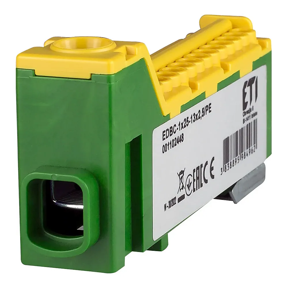 Блок розподільчий ETI EDBC-1x25-13x2,5/PE 63A 1000V AC/1500V DC 1x25 13x2,5 жовт.-зел. 1102448