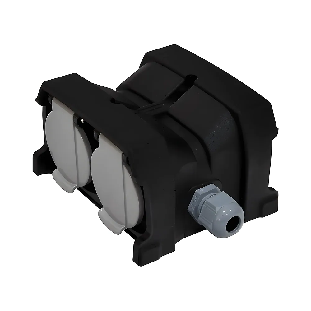 Розетка кабельна ERS-4CM 4-постова з кришкою Schuko IP44 чорна ETI 4481015