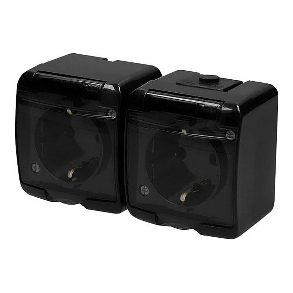 Розетка ETI Hermetics 2-а з/к Schuko IP54 чорна/прозора кришка 4668091