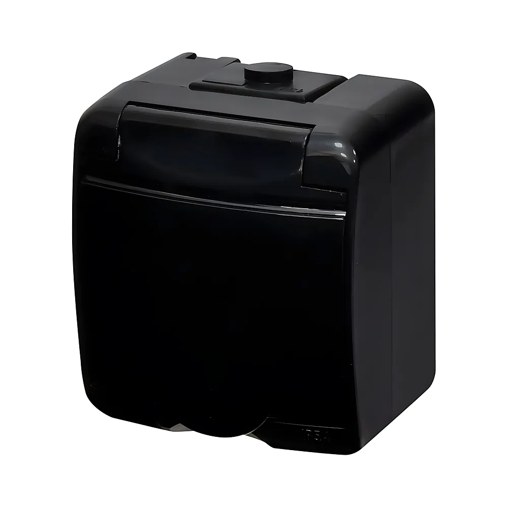 Розетка Hermetics 1-постова з заземленням Schuko IP54 чорна/чорна кришка ETI 4668093