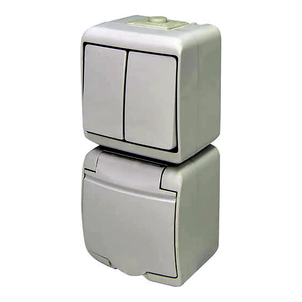 Розетковий блок ETI Hermetics VRHP-2s 2кл вимикач + 1 розетка Schuko IP54 біла 4668027