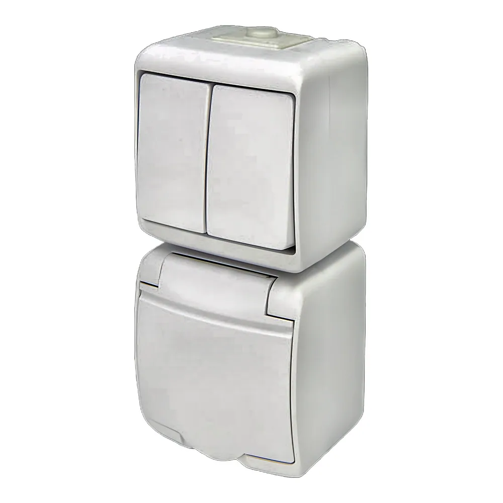 Блок розетковий Hermetics VRHP-2s 2 клас вимикач + 1 розетка Schuko IP54 біла ETI 4668027