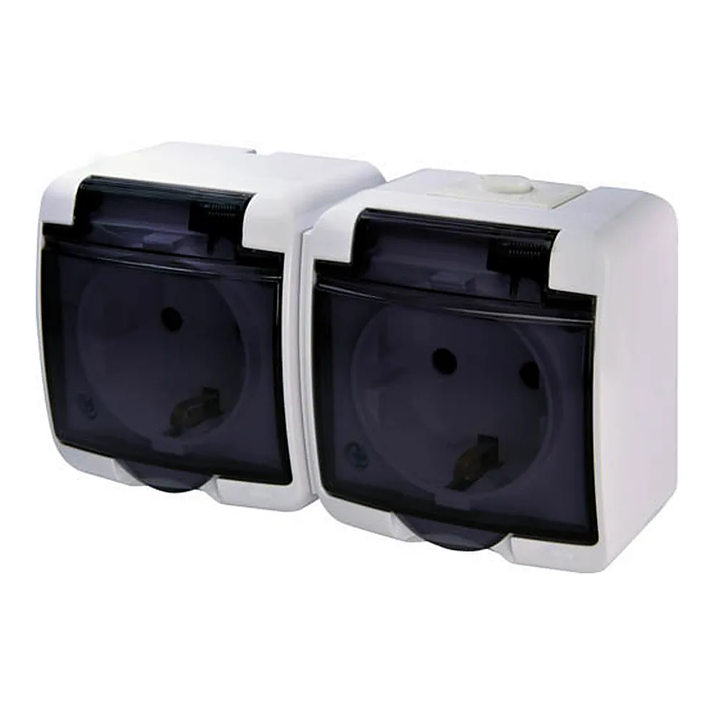 Розетка ETI Hermetics RHE-2sd Schuko подвійна з кришкою IP54 4668020