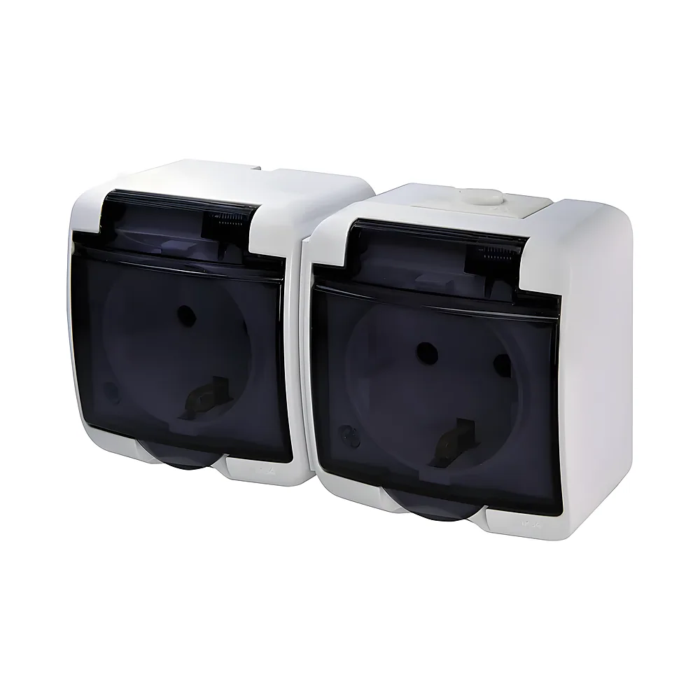 Розетка Schuko 2-постова з димчастою кришкою IP54 RHE-2sd ETI 4668020