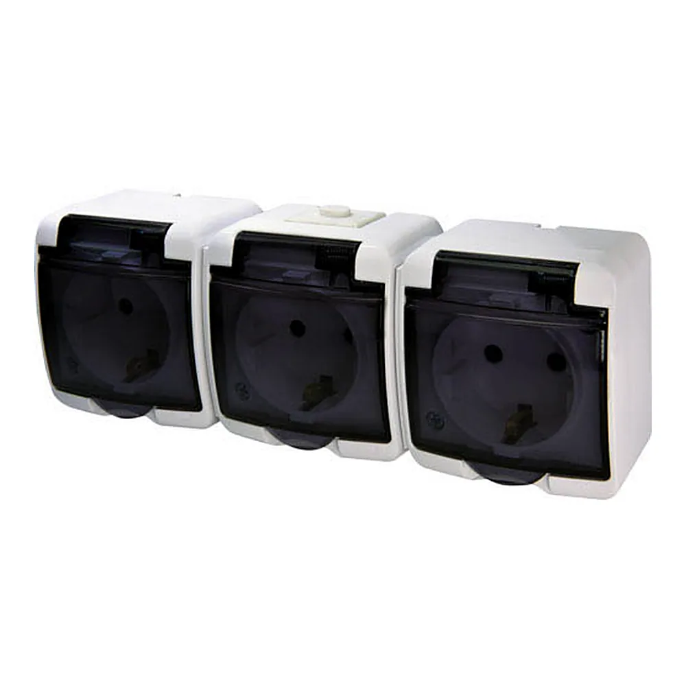 Розетка ETI Hermetics RHE-3sd Schuko потрійна з кришкою IP54 4668024