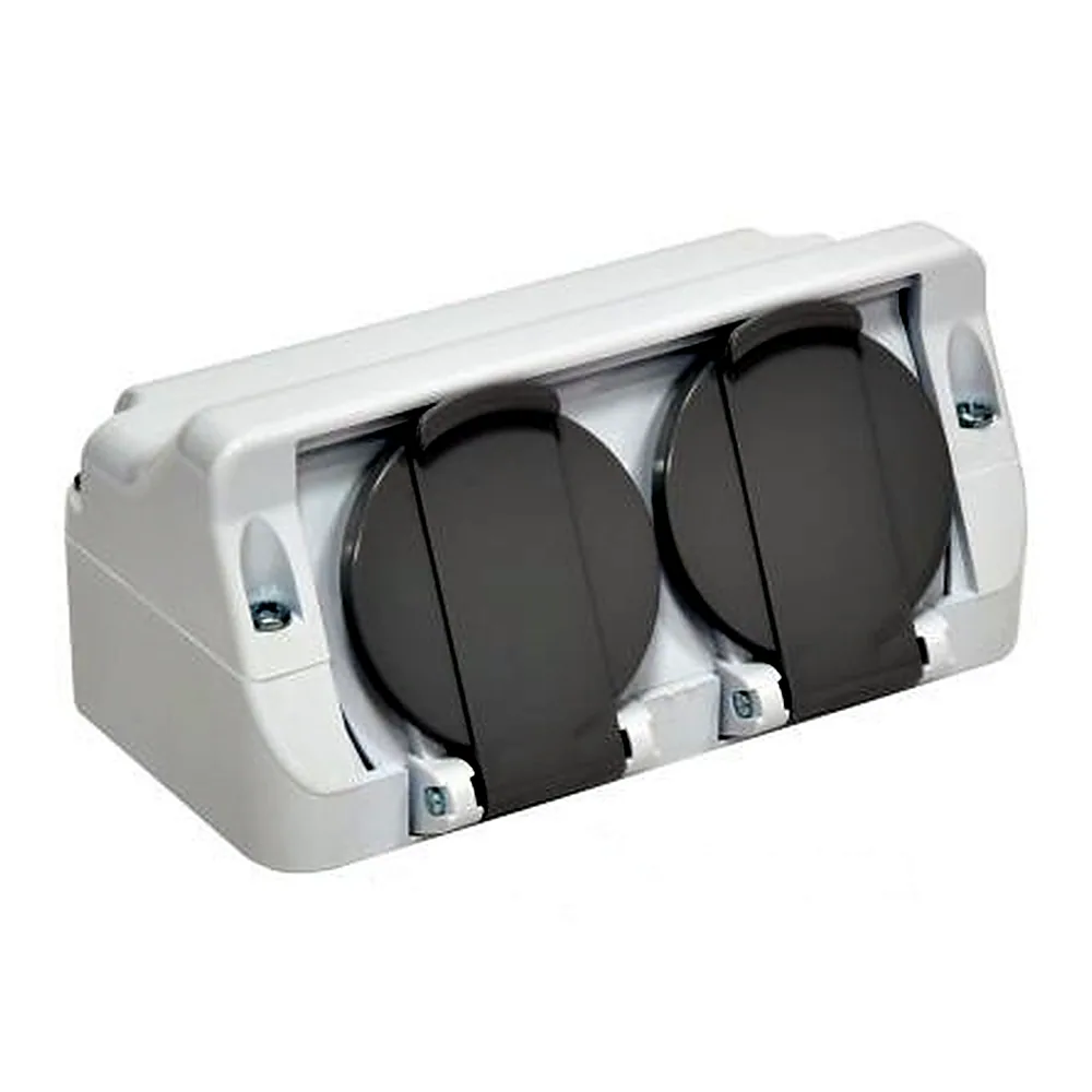 Розетка 2-на кутова PRE-2 (Schuko, IP44, 16A, 250V, полікарбонат)