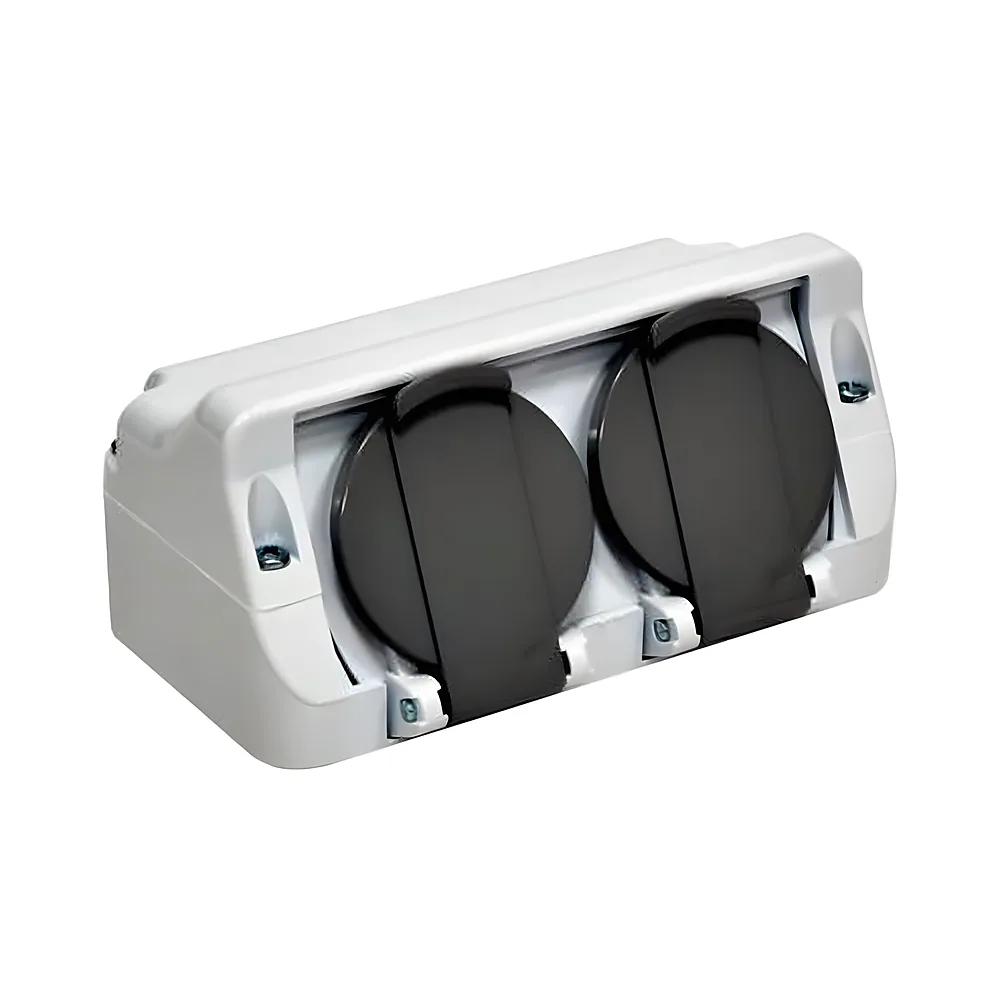 Розетка 2-постова кутова PRE-2 Schuko IP44 16 А 250 В полікарбонат біла ETI 4481020