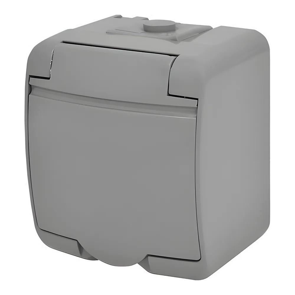 Розетка Schuko 1-постова з сірою кришкою IP54 RHE-1s-SR ETI 4668070
