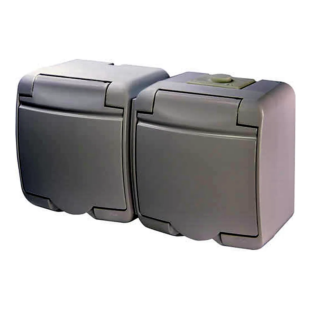 Розетка ETI Hermetics RHE-2s Schuko подвійна з кришкою IP54 4668019