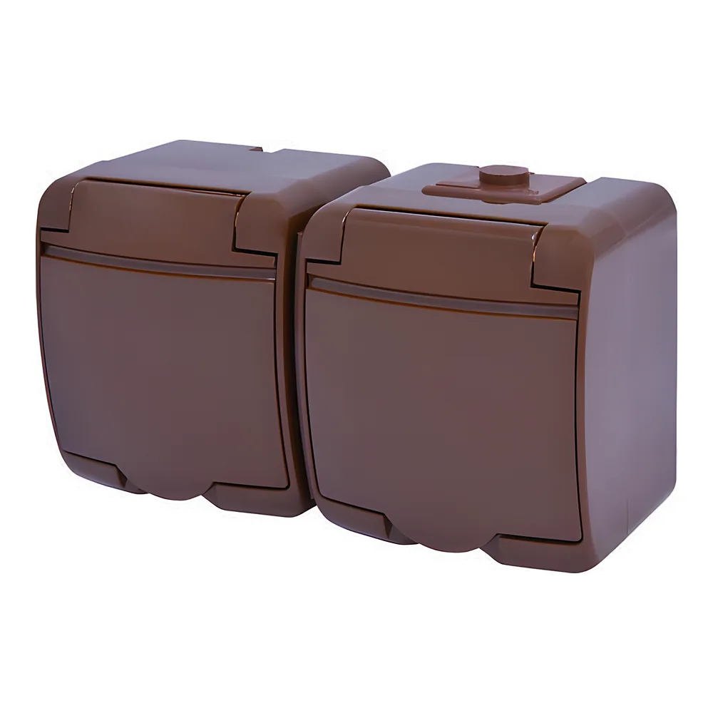Розетка Schuko 2-постова з коричневою кришкою IP54 RHE-2s-KR ETI 4668052