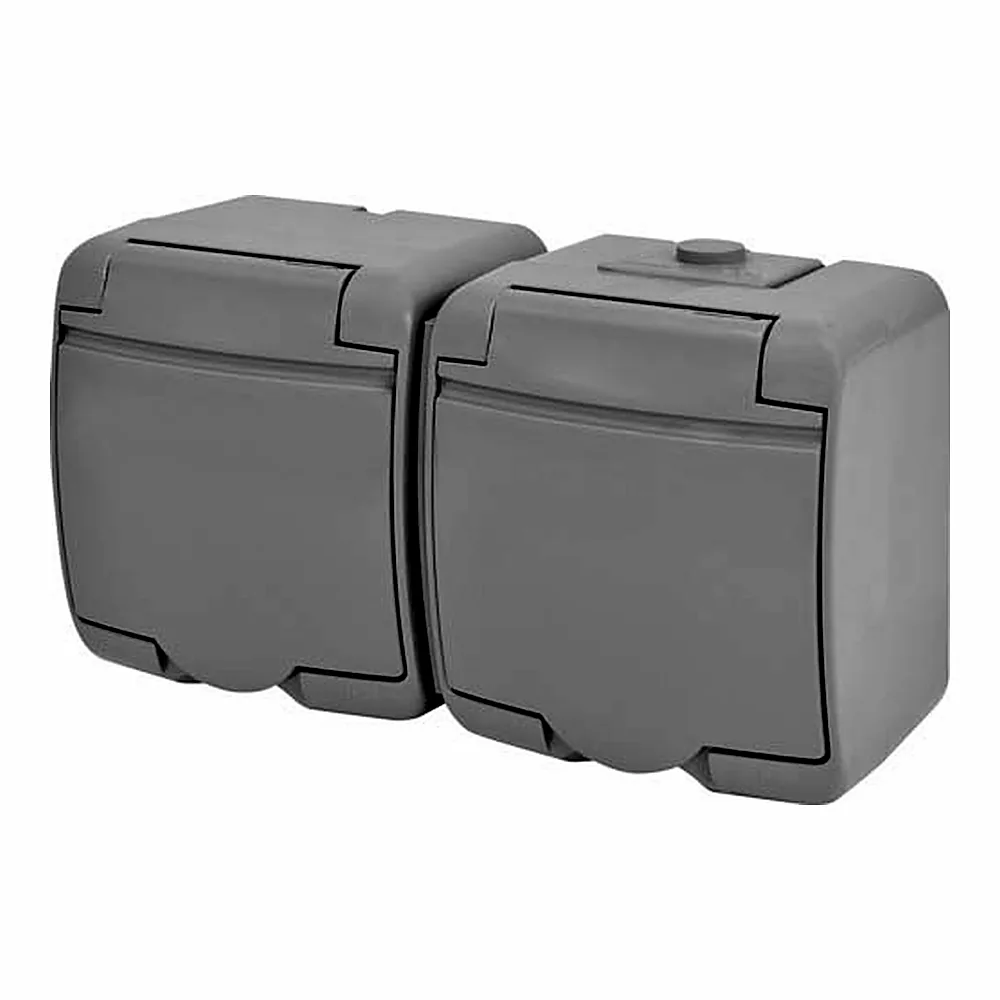 Розетка ETI Hermetics RHE-2s-SR Schuko подвійна з кришкою IP54 4668072