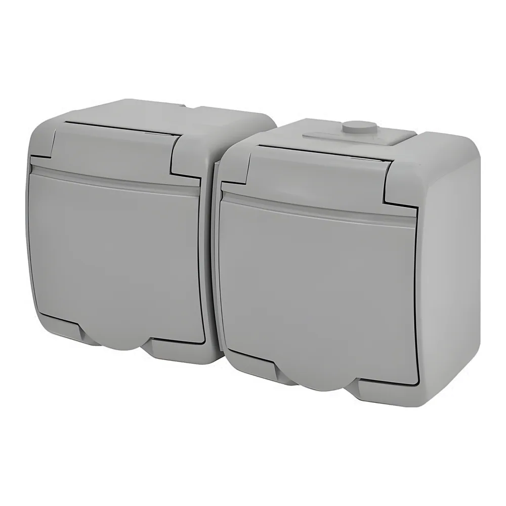 Розетка Schuko 2-постова з сірою кришкою IP54 RHE-2s-SR ETI 4668072
