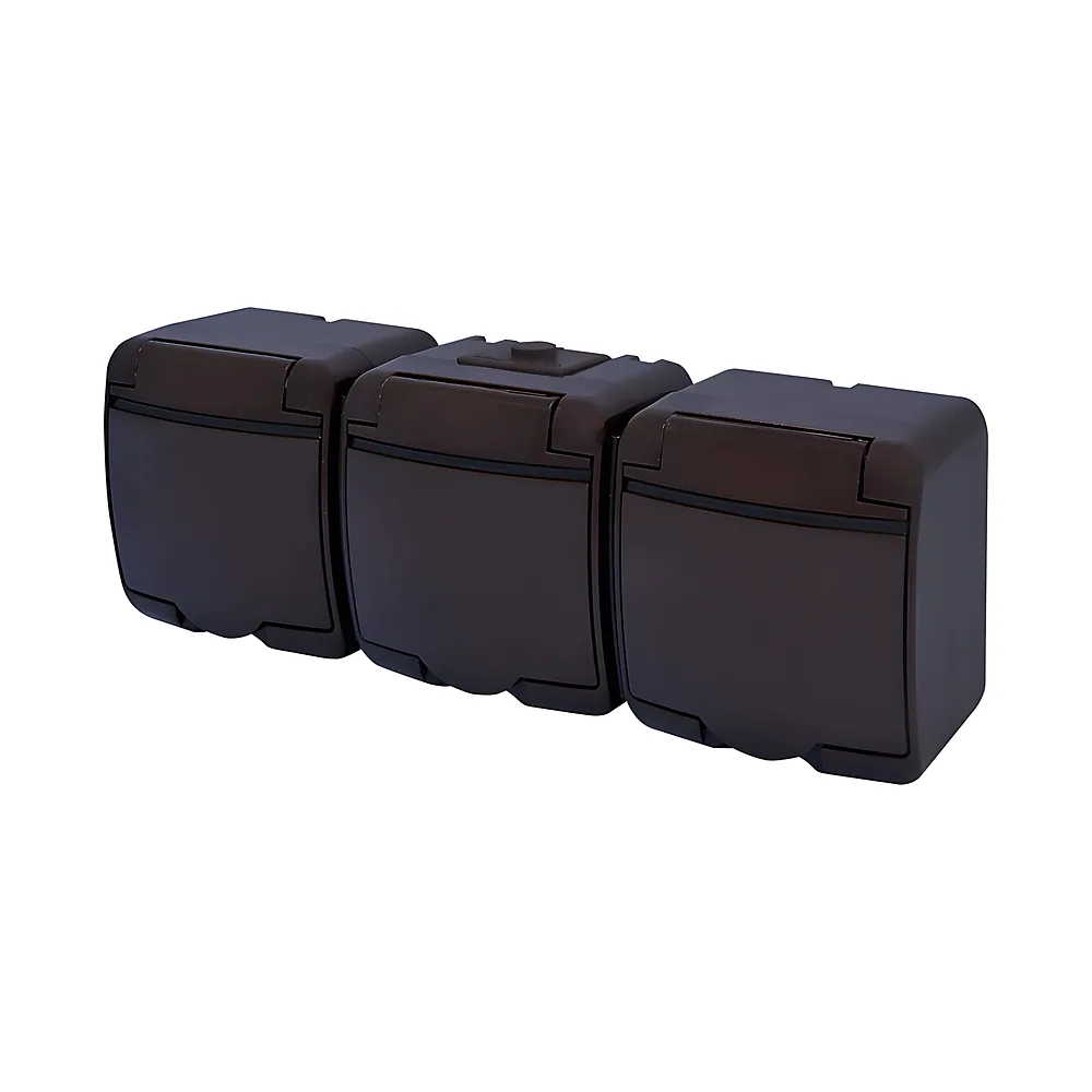 Розетка Schuko 3-постова з коричневою кришкою IP54 RHE-3s-KR ETI 4668054