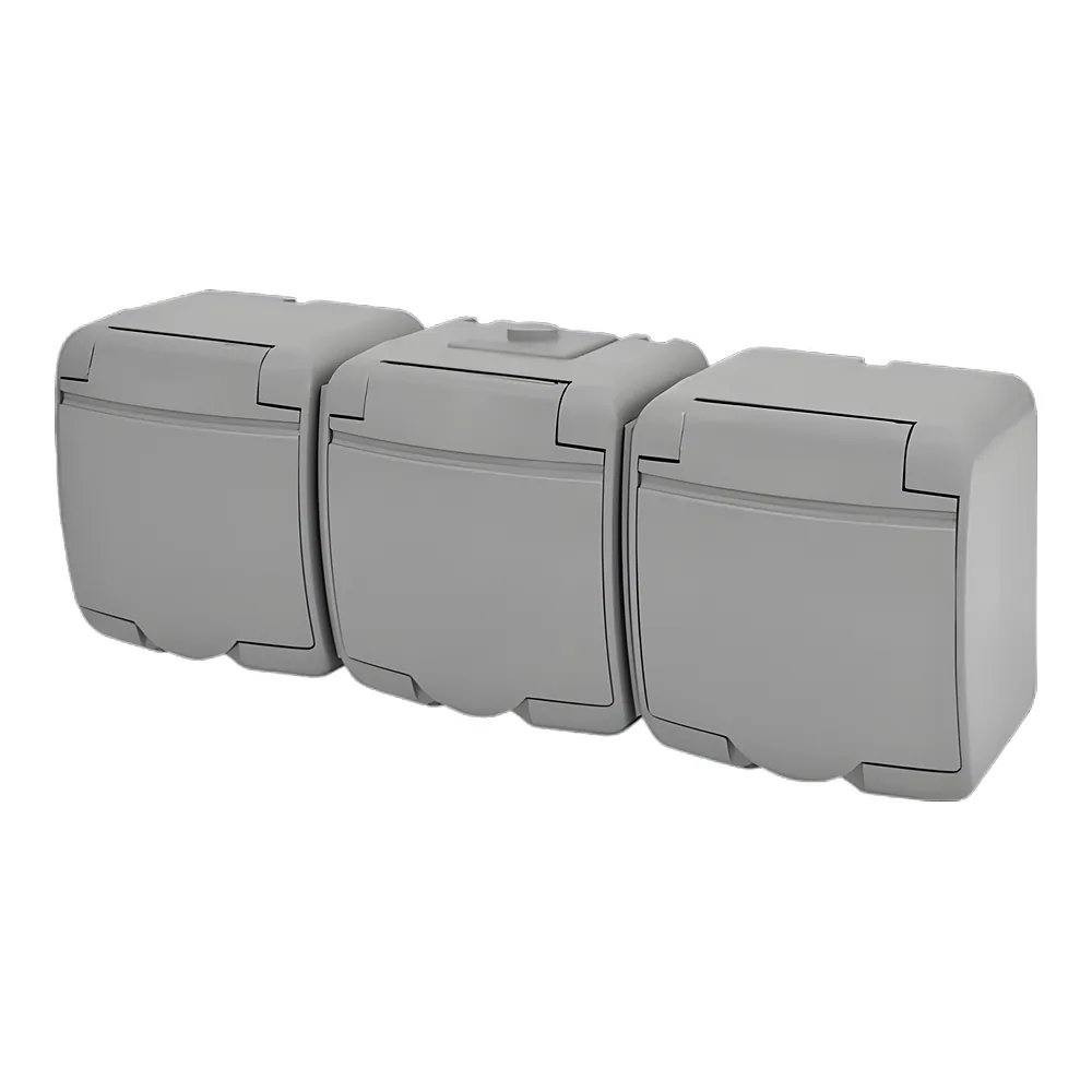 Розетка Schuko 3-постова з сірою кришкою IP54 RHE-3s-SR ETI 4668074