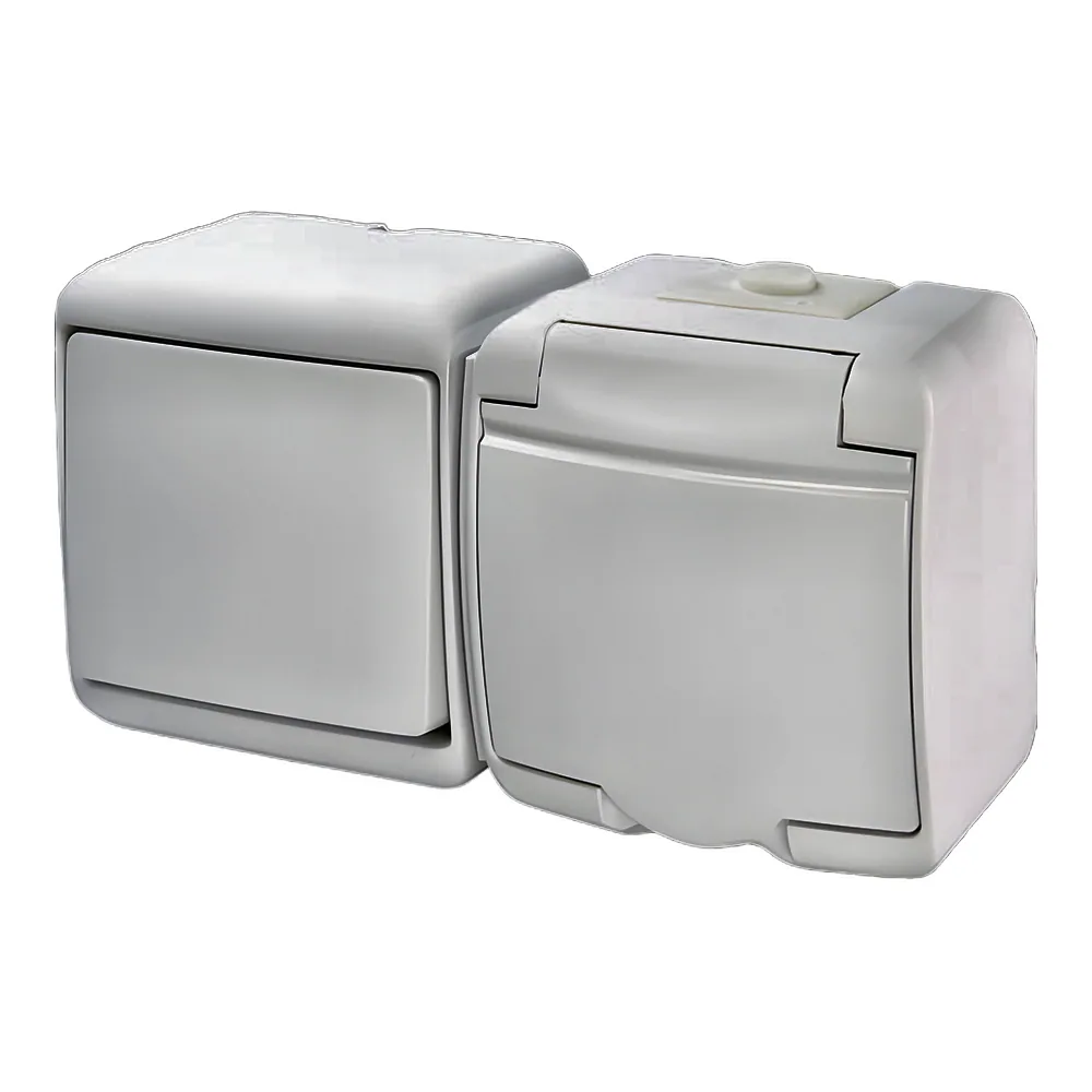 Блок розетковий Hermetics VRHH-1s 1 клас вимикач + 1 розетка Schuko IP54 біла ETI 4668031