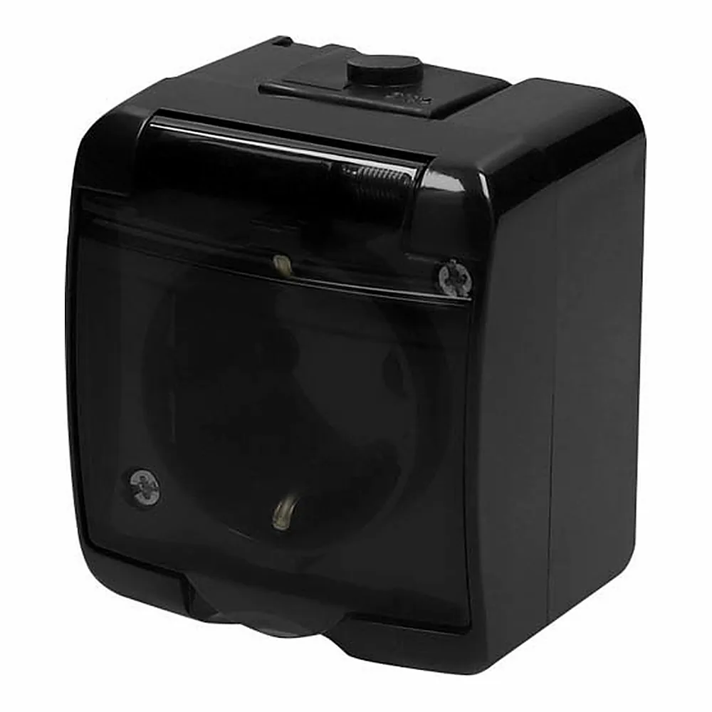 Розетка ETI Hermetics 1-а з/к Schuko IP54 чорна/прозора кришка 4668090