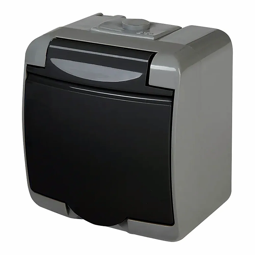 Розетка ETI Hermetics 1-а з/к Schuko IP54 сіра/графітова кришка 4668106