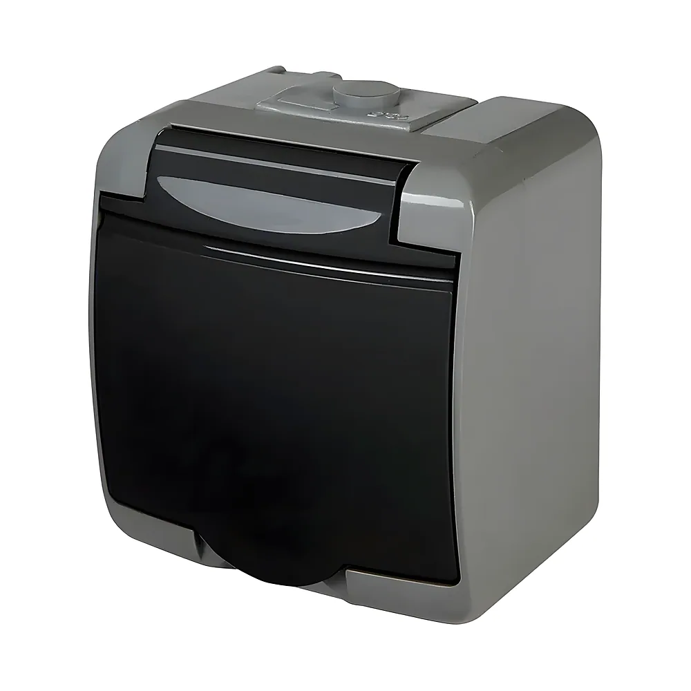 Розетка Hermetics 1-постова з заземленням Schuko IP54 сіра/графітова кришка ETI 4668106