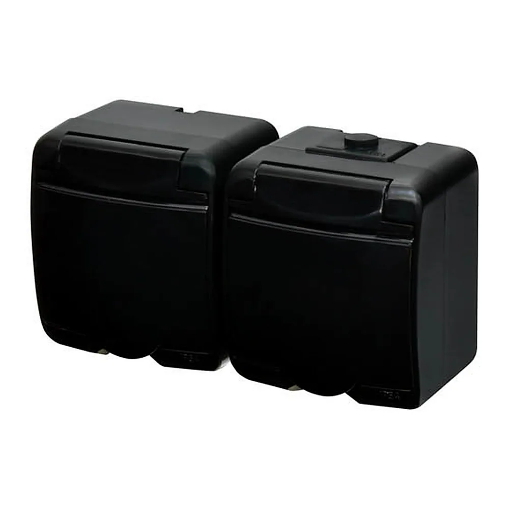 Розетка ETI Hermetics 2-а з/к Schuko IP54 чорна/чорна кришка 4668094