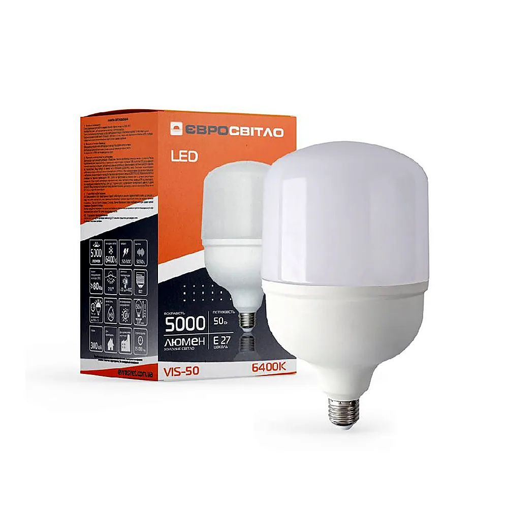 Світлодіодна лампа Євросвітло VIS-50-E27 50W 6400K 000040891