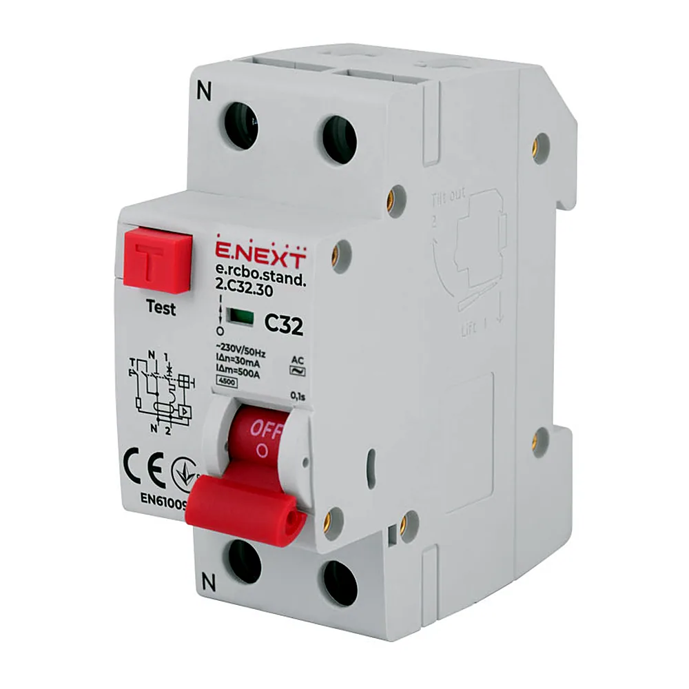 Диференціальний автомат E.NEXT e.rcbo.stand.2.C32.30 1P+N 32A C 30мА s034106