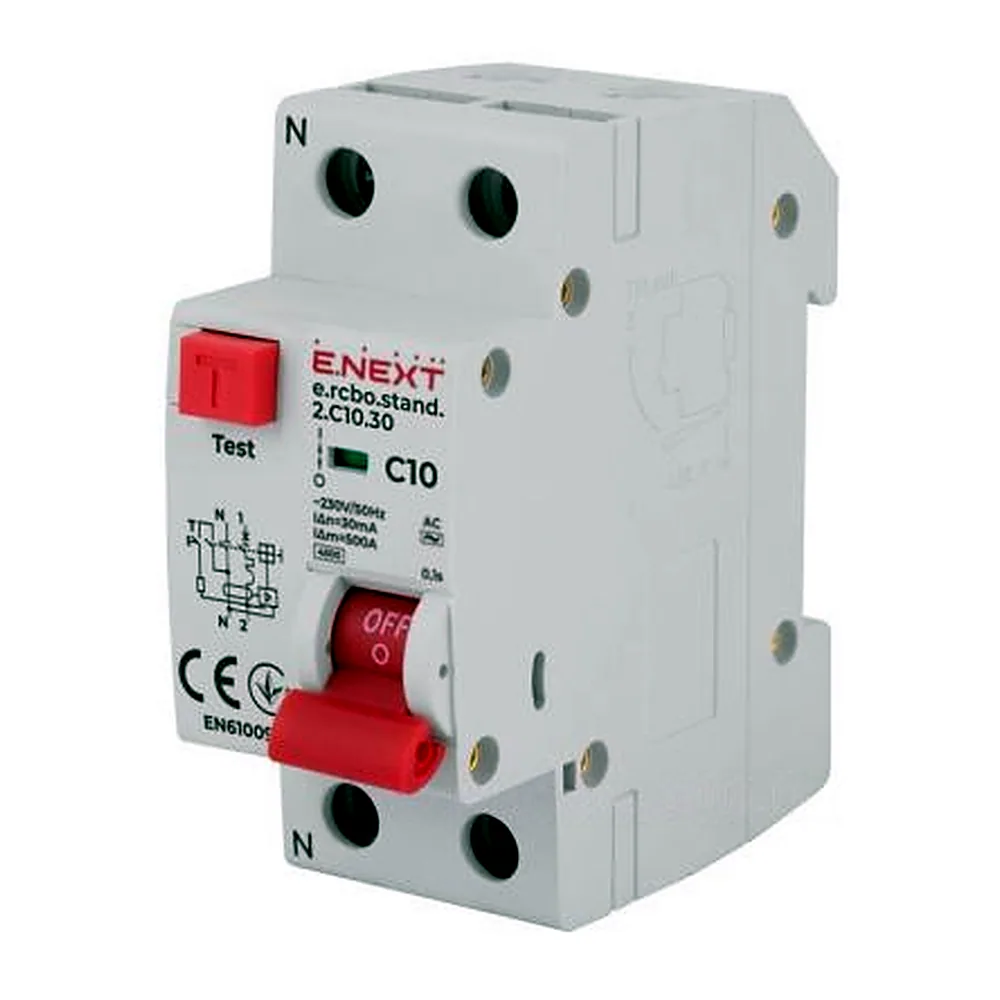 Диференційний автоматичний вимикач E.NEXT e.rcbo.stand.2.C10.30 1P+N 10A C 30mA s034102