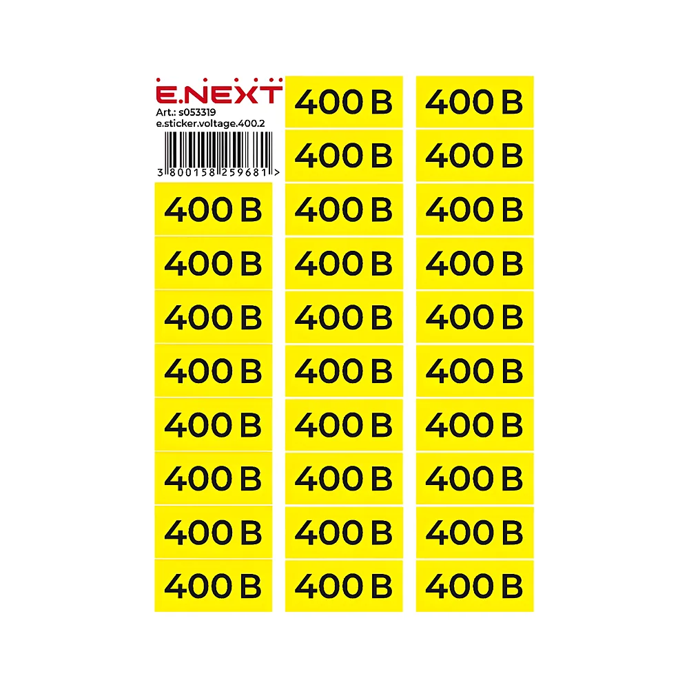 Наліпка 400 В e.sticker.voltage.400.2 90х38 мм аркуш (26 шт) E.NEXT s053319
