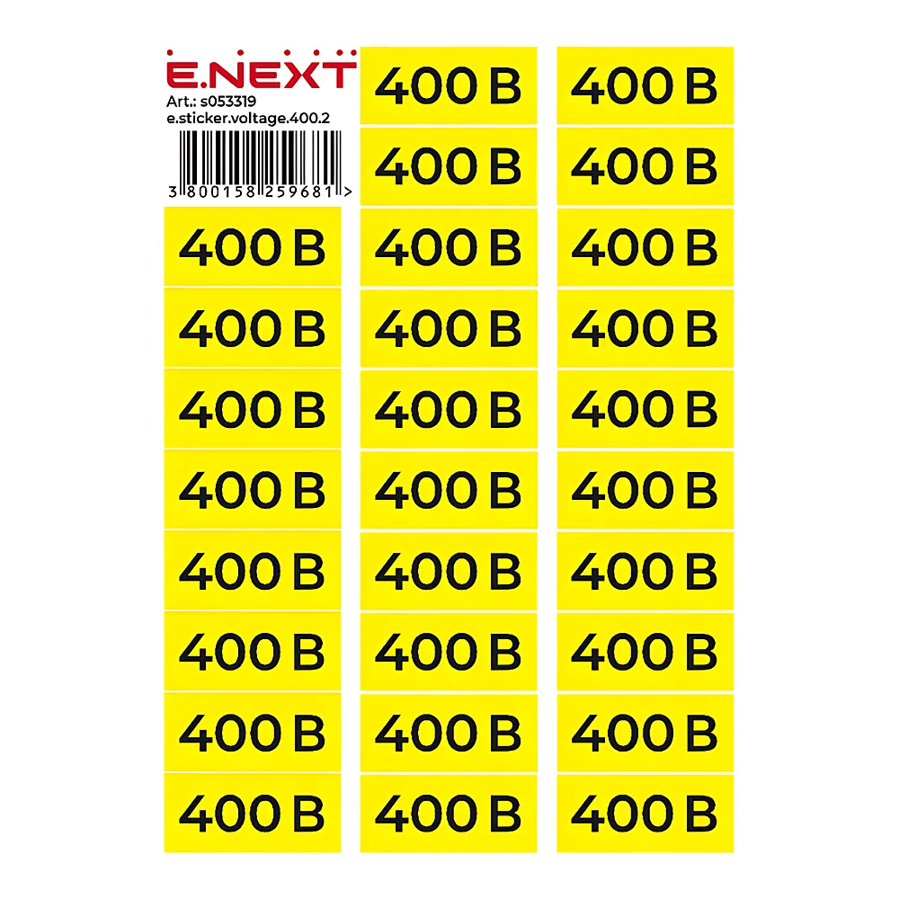 Наліпка 400 В e.sticker.voltage.400.2 90х38 мм аркуш (26 шт) E.NEXT s053319