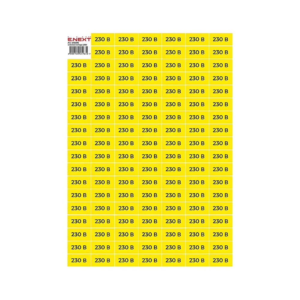Наліпка самоклеюча 230 В e.sticker.voltage.230.1 40х20 мм аркуш (102 шт) E.NEXT s053316