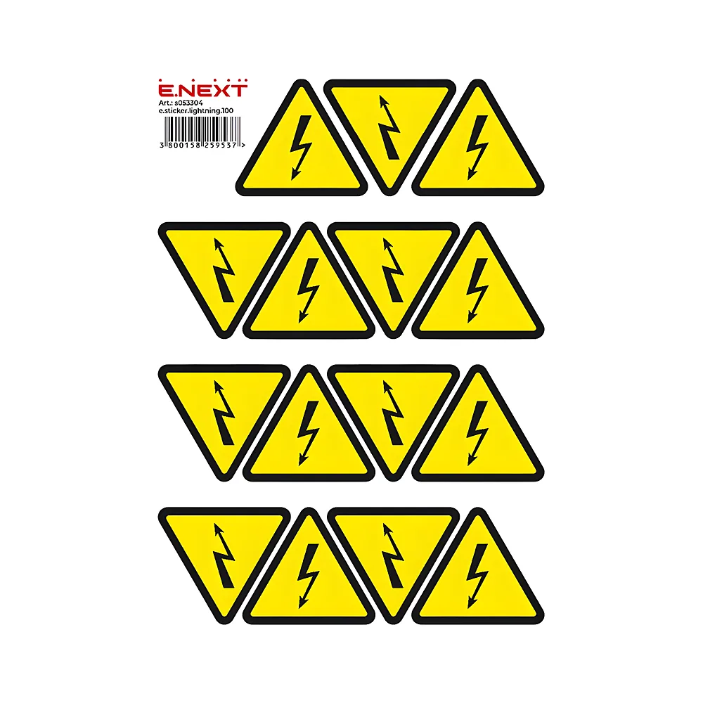 Наліпка самоклеюча блискавка e.sticker.lightning.100 100х100х100 мм аркуш (12 шт) E.NEXT s053304