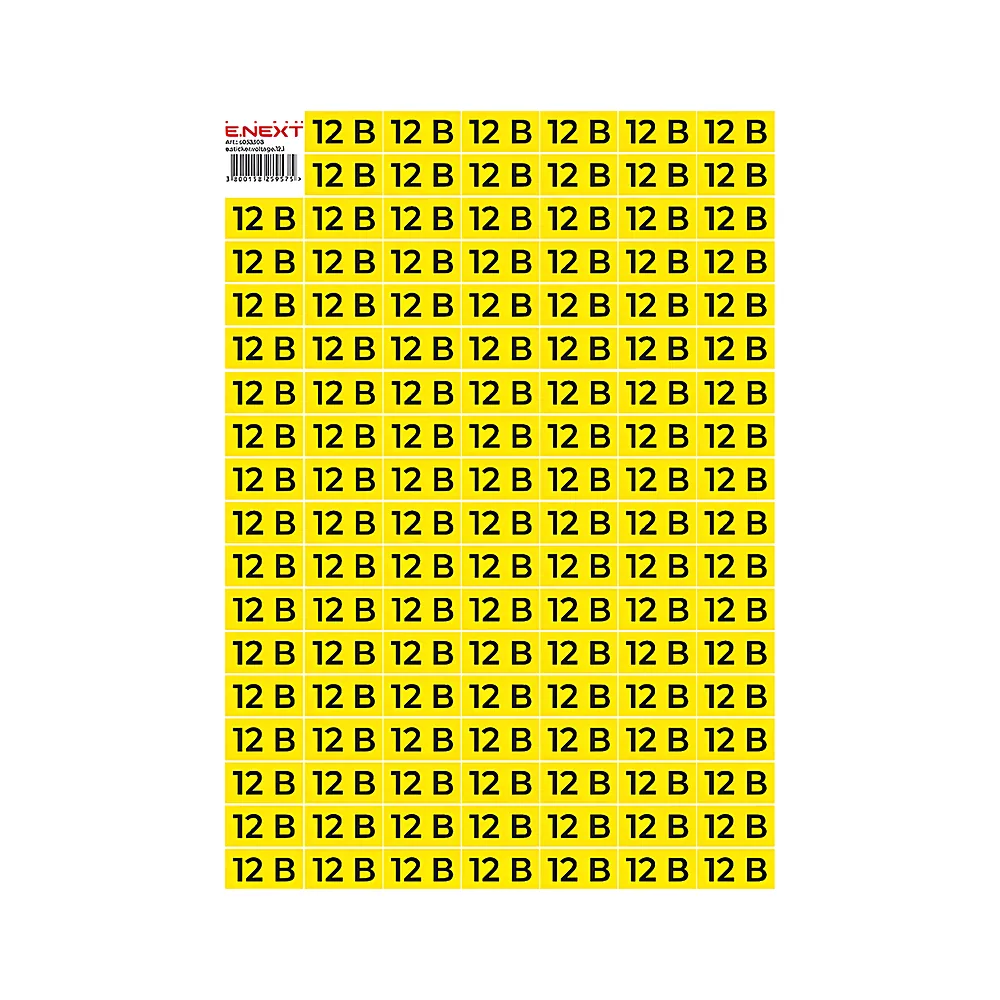 Наліпка самоклеюча 12 В e.sticker.voltage.12.1 40х20 мм аркуш (102 шт) E.NEXT s053308
