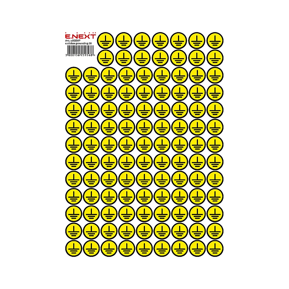 Наліпка самоклеюча заземлення e.sticker.grounding.30 30х30х30 мм аркуш (90 шт) E.NEXT s053307