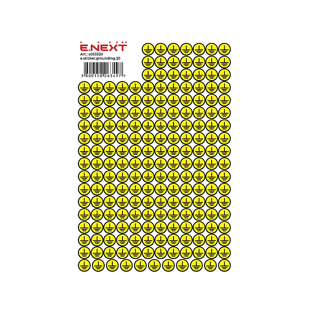 Наліпка самоклеюча заземлення e.sticker.grounding.20 20х20х20 мм аркуш (200 шт) E.NEXT s053320