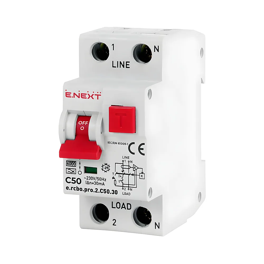 Диференційний автоматичний вимикач e.rcbo.pro.2.C50.30 1P+N 50 А C A 30 мА E.NEXT p0720013